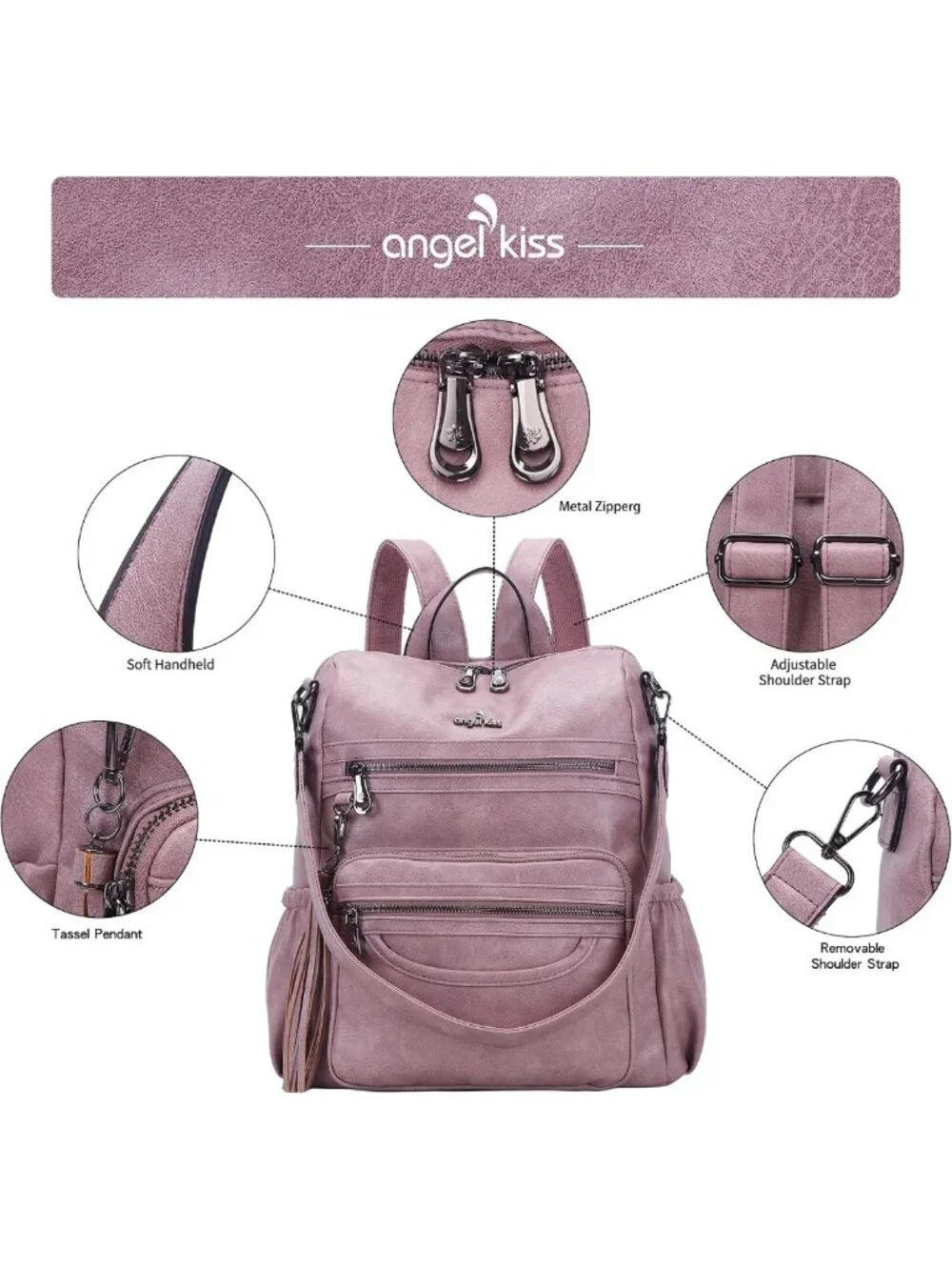 Stylish PU Leather Backpack & Shoulder Bag - Casual Zipper Tote for Women